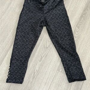 Prana Black Space-Dye Leggings with Side Lattice Detail and crop style length